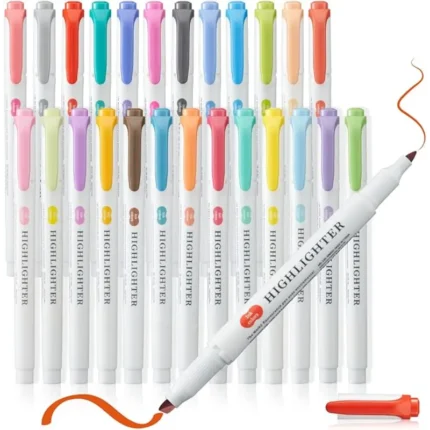 25 Highlighters, Pastel Highlighter Assorted Colors Markers Dual Tip Real Mild Highlighter Markers Chisel and Fine Tips for Coloring, Underlining, Highlighting